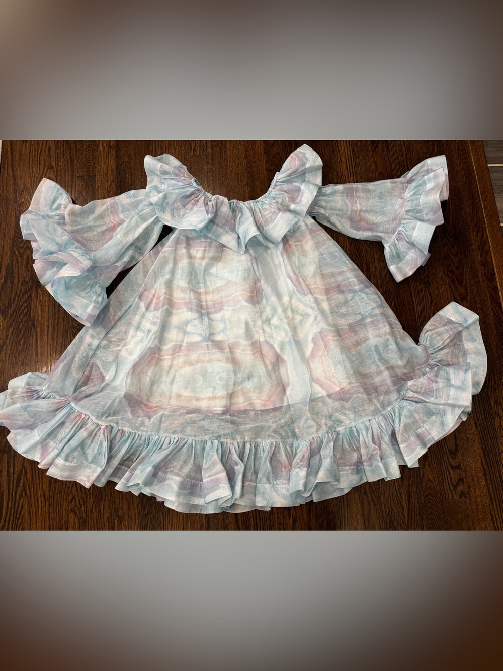 Zimmermann Illuminate Flounce ruffle silk mini dress Blue Agate Size Large